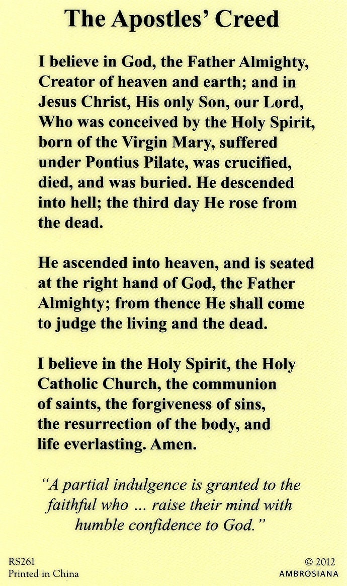 THE APOSTLES’ CREED Holy Card Prayer Card pack of 25